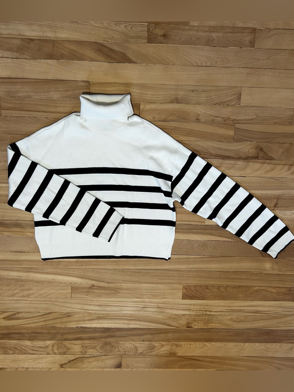 Dynamite Striped Turtleneck Sweater - White & Black